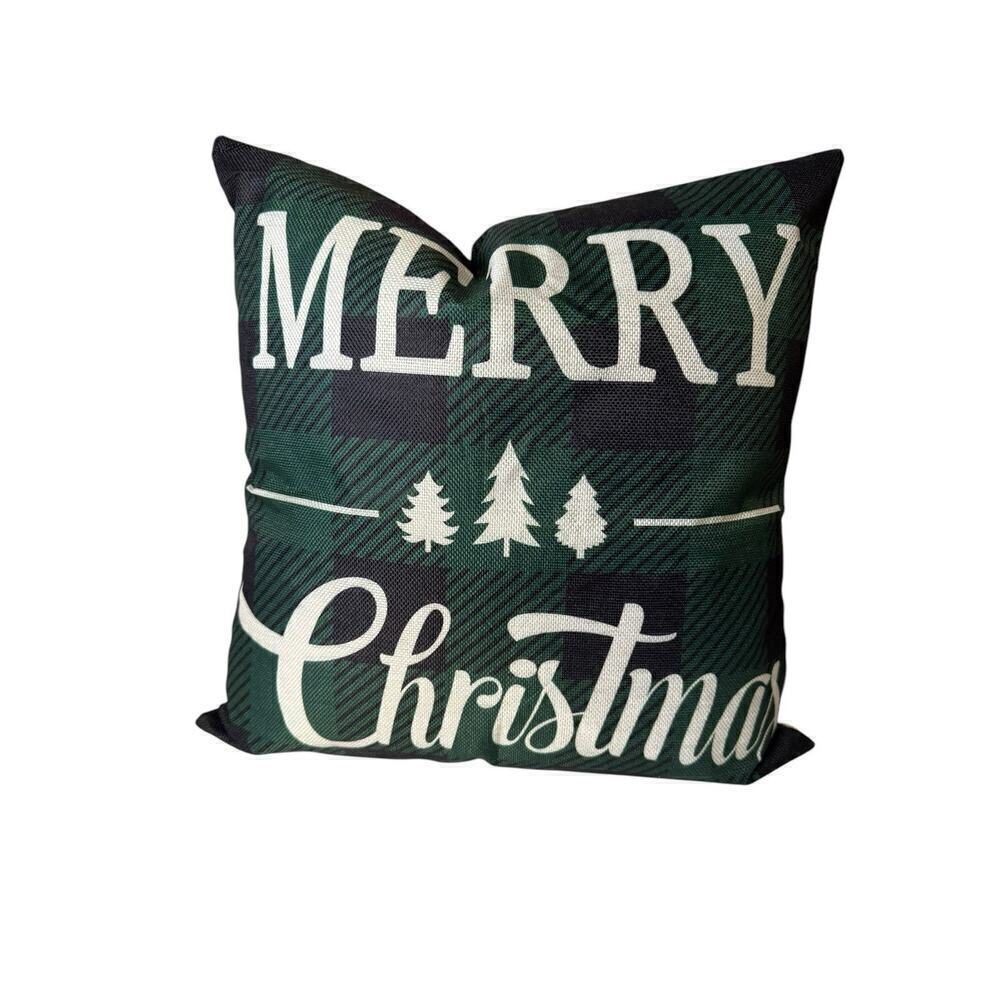 Christmas NEW Throw Pillow Case Cover 20 X 20 Green Farmhouse Cottage